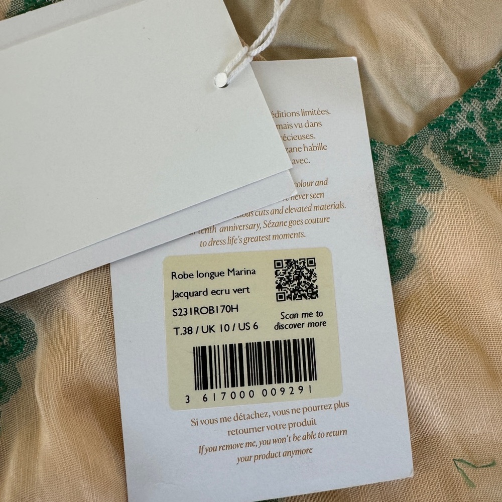 NWT Sezane Editions Robe Longue Marina Jaquard Vert Green size 6 - Picture 4 of 7